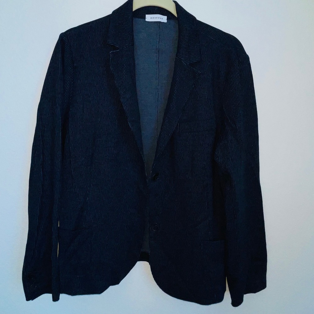 ROSSO35 Italy Womens US 16 Blue Wool Cotton Textured Knit Jacket Blazer
